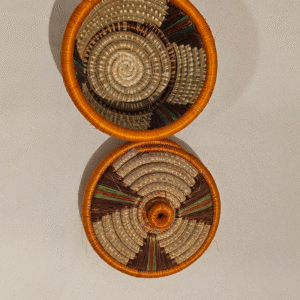 Handwoven African Lidded Basket with colorful accents