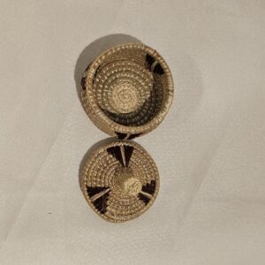 Handcrafted African Lidded Basket made from straw, grass, or raffia fibers.