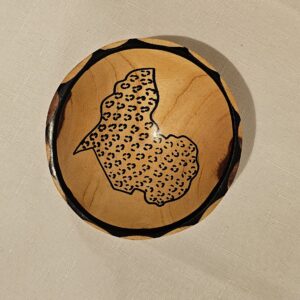 African handmade wooden bowl with leopard design, hand-painted for decor or serving.