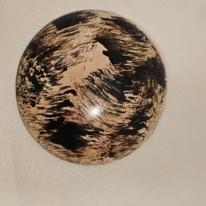 Hand-painted African wooden coaster bowl with black and beige patterns