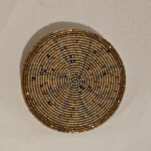 Handmade Gold Beaded Coaster featuring intricate design and vibrant golden beads