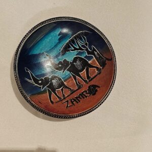 Hand-painted African coaster bowl with elephant design, smooth, polished finish