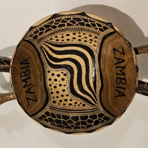 African Handmade Wooden Bowl with intricate hand-painted design, perfect for display or serving.