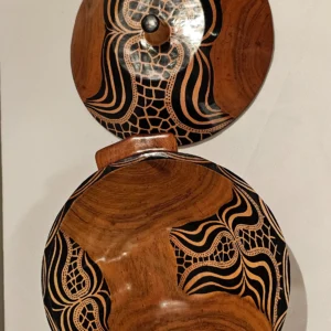 Hand-carved African Lidded Wooden Bowl with intricate design. Add beauty to your home.